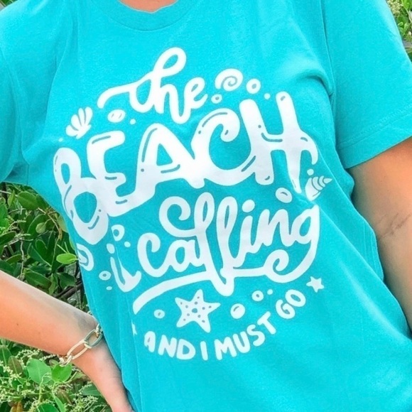 Bella Canvas The Beach Is Calling Graphic Short Sleeve T-Shirt Size Medium - Picture 5 of 17